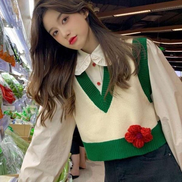 small vest short sweater retro v neck knitted womens spring and autumn style outer wear, Black;white
small vest short sweater retro v neck knitted womens spring and autumn style outer wear, Black;white