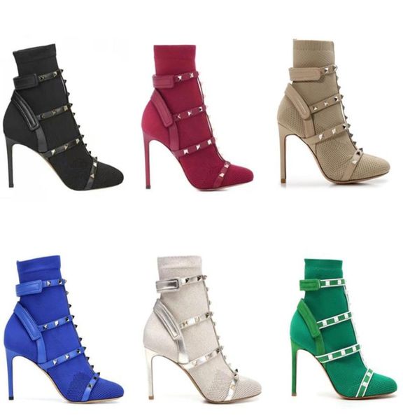 designer studs sock boots high heel ankle boot leather trimmed stretch knit sock booties cage rivet boots 105mm for woman us4109126344, Black
designer studs sock boots high heel ankle boot leather trimmed stretch knit sock booties cage rivet boots 105mm for woman us4109126344, Black