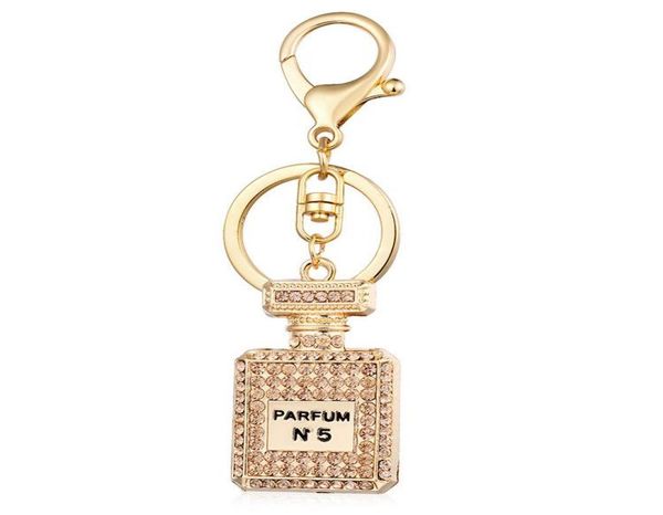 

selling fashion parfum bottle pendant dangle charms keychain luxury silver gold diamond paved car keychain jewelry gift8909458