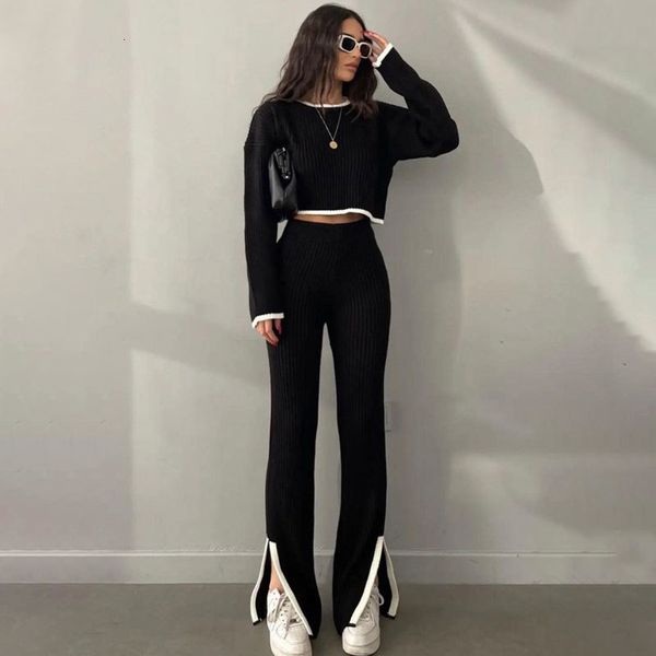 women's pants s discvry knitted suit oneck long sleeve cropped sweater elastic high waist 2 pieces set for women 2023 casual outfits 23, Black;white
women's pants s discvry knitted suit oneck long sleeve cropped sweater elastic high waist 2 pieces set for women 2023 casual outfits 23, Black;white