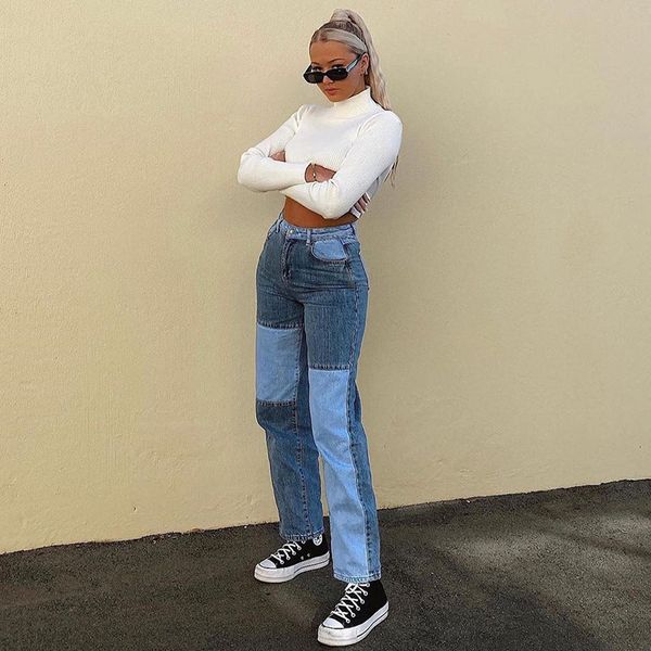 europe and america women's jeans new street hip-hop color contrast stitching casual trousers, Blue
europe and america women's jeans new street hip-hop color contrast stitching casual trousers, Blue