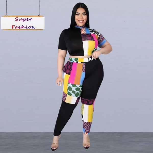 women's plus size tracksuits xl5xl size set women summer clothing fashion printing stitching color short sleeve and pant 2 piece outfit, Black
women's plus size tracksuits xl5xl size set women summer clothing fashion printing stitching color short sleeve and pant 2 piece outfit, Black