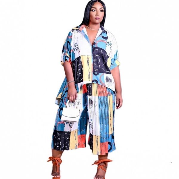 women's plus size tracksuits 4xl 2 piece set women fashion print short sleeve shirt outfits streetwear office lady pleated pant suits, Black
women's plus size tracksuits 4xl 2 piece set women fashion print short sleeve shirt outfits streetwear office lady pleated pant suits, Black