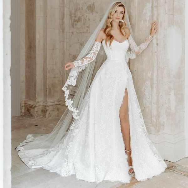elegant long sweetheart lace wedding dresses a-line ivory sweep train bridal gown with slit vestido de novia maxi dresses for women, White
elegant long sweetheart lace wedding dresses a-line ivory sweep train bridal gown with slit vestido de novia maxi dresses for women, White