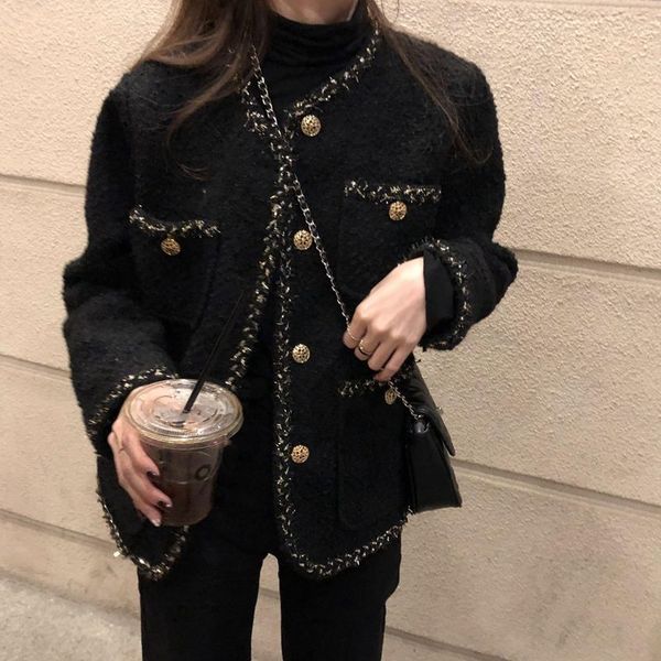 women's wool blends high-quality button ladies style tweed blazer jacket women autumn spring elegant outerwear female fashion office la, Black
women's wool blends high-quality button ladies style tweed blazer jacket women autumn spring elegant outerwear female fashion office la, Black