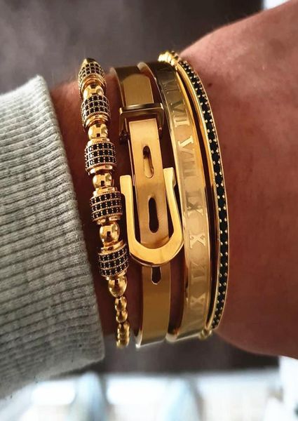 luxury 4pcsset men new design titanium steel roman numeral bracelet horseshoe buckle bangles pulseira bileklik 2020 handmade 3482255, Black
luxury 4pcsset men new design titanium steel roman numeral bracelet horseshoe buckle bangles pulseira bileklik 2020 handmade 3482255, Black