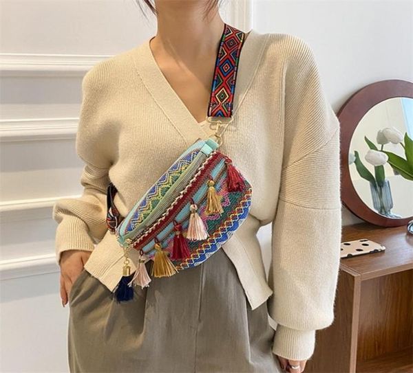women folk style waist bags with adjustable strap variegated color fanny pack with fringe decor 2206216458870
women folk style waist bags with adjustable strap variegated color fanny pack with fringe decor 2206216458870