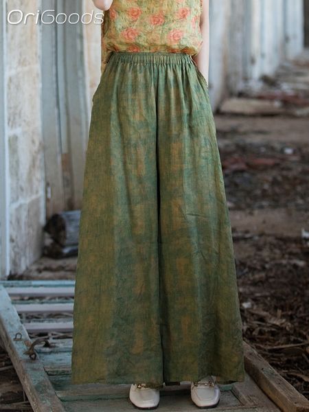 women's pants s origood wideleg for summer 2023 100 ramie printed loose wide leg trousers elastic waist vintage skirt b125 230905, Black;white 
women's pants s origood wideleg for summer 2023 100 ramie printed loose wide leg trousers elastic waist vintage skirt b125 230905, Black;white