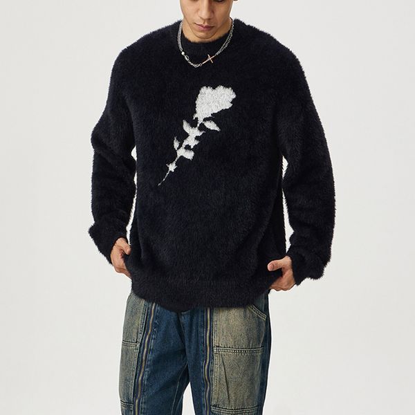 patchwork pullover knitted sweater for men vintage baggy woolen clothes oversized, White;black
patchwork pullover knitted sweater for men vintage baggy woolen clothes oversized, White;black