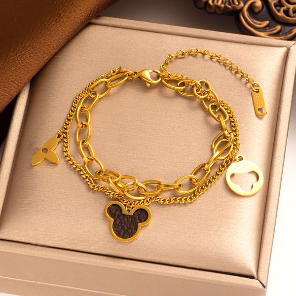 classic 4/four leaf clover designer jewelry 18k gold plated bracelets elegant women titanium steel double chain colorfast fashion hand jewel, Black
classic 4/four leaf clover designer jewelry 18k gold plated bracelets elegant women titanium steel double chain colorfast fashion hand jewel, Black