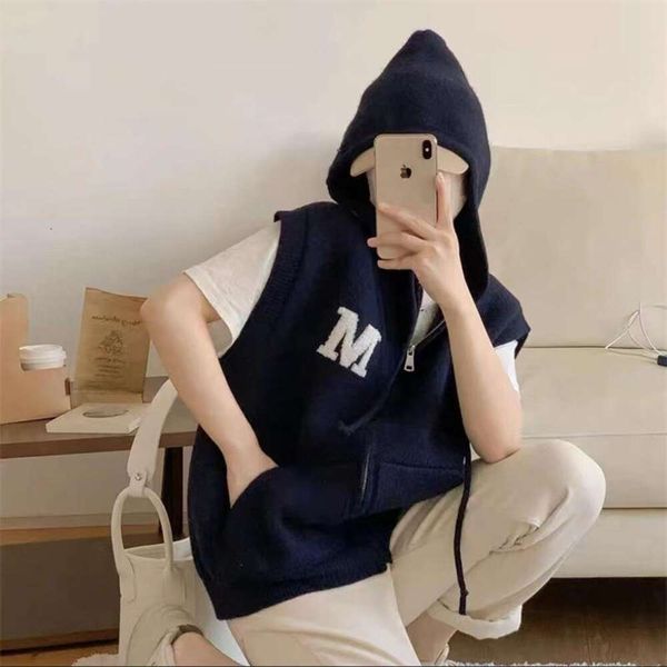 college style v neck hooded sweater vest for women autumn zipper design jacket, Black;white
college style v neck hooded sweater vest for women autumn zipper design jacket, Black;white