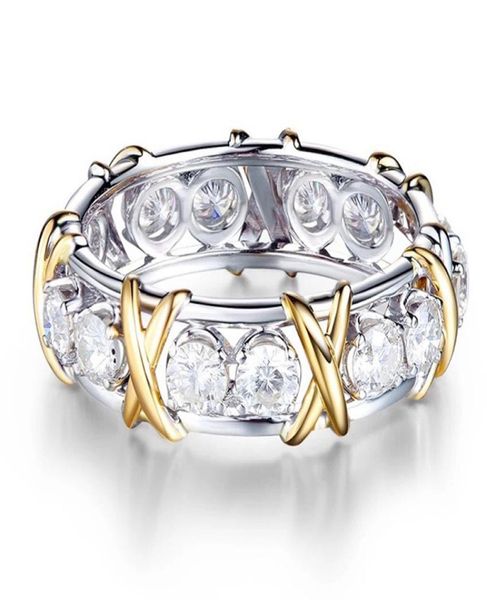 professional eternity diamonique cz simulated diamond 10kt whiteyellow gold filled wedding band cross ring size 6116861361, Slivery;golden
