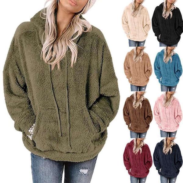 new women's long sleeve hooded coat solid color pocket casual loose sweater, White
new women's long sleeve hooded coat solid color pocket casual loose sweater, White