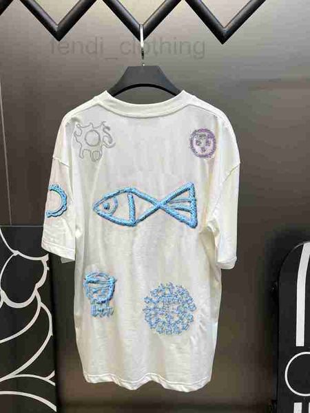 women's t-shirt designer this sunfish face pattern heavy work embroidery short sleeve 32s sail cotton fashion brand men's and t-sh, White 
women's t-shirt designer this sunfish face pattern heavy work embroidery short sleeve 32s sail cotton fashion brand men's and t-sh, White