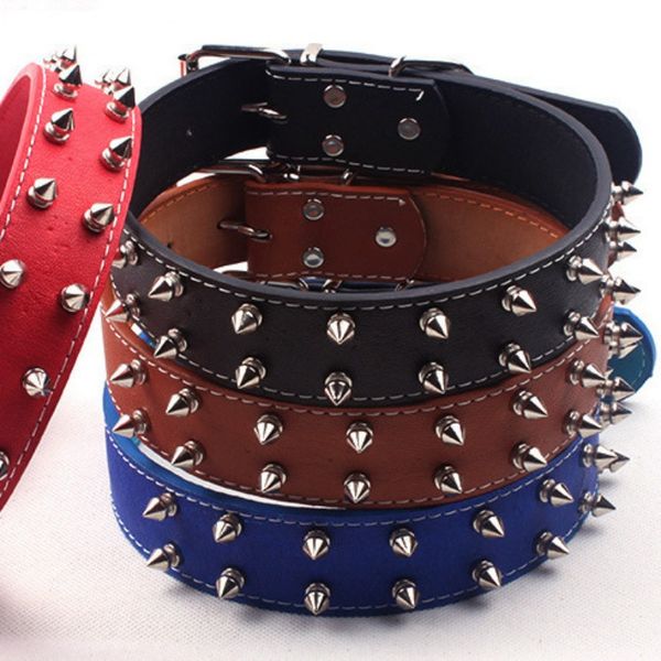 

Spiked Studded Dog Collar with A Leash, Rivet Artificial Leather Dog Collars, Adjustable Durable Leather Cat Collar for Pet, Like Pit Bull Bulldog Pugs Husky