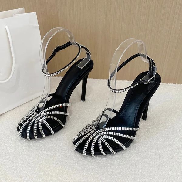 crystal-encrusted stiletto heel sandals ankle strap real silk spool pumps women's party evening shoes luxury designers high shoe factor, Black
crystal-encrusted stiletto heel sandals ankle strap real silk spool pumps women's party evening shoes luxury designers high shoe factor, Black