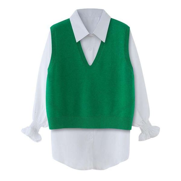 green vest shirt two piece set womens spring and autumn short knitted sleeveless sweater folded, Black;white
green vest shirt two piece set womens spring and autumn short knitted sleeveless sweater folded, Black;white
