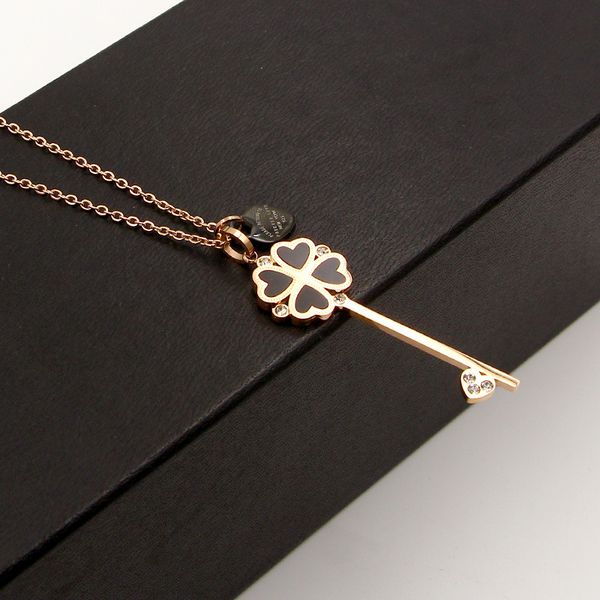long rose gold coat chain fashion english black peach heart four leaf grass key sweater necklace female, Silver
long rose gold coat chain fashion english black peach heart four leaf grass key sweater necklace female, Silver