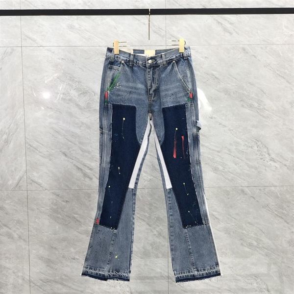 23ss men usa zipper patchwork denim pants splash ink jeans high street trousers bell bottoms191z, Black;brown
23ss men usa zipper patchwork denim pants splash ink jeans high street trousers bell bottoms191z, Black;brown