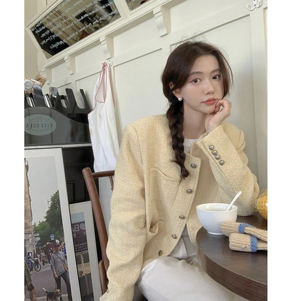 women's wool blends mexzt vintage tweed jackets women elegant cropped blazer coat streetwear korean single breasted all match short out, Black
women's wool blends mexzt vintage tweed jackets women elegant cropped blazer coat streetwear korean single breasted all match short out, Black