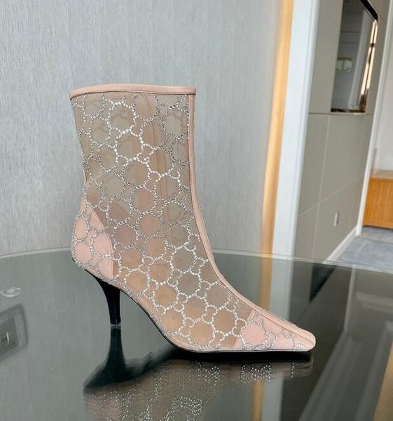latest spring/summer women's boots: thin heel pointed upper, mesh ribbon diamond breathable side zipper, real leather sole .5cm size 3, Black
latest spring/summer women's boots: thin heel pointed upper, mesh ribbon diamond breathable side zipper, real leather sole .5cm size 3, Black
