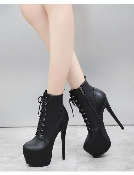 15 cm super highheel short boots stiletto waterproof platform laceup boots women039s model catwalk ankle8782295, Black
15 cm super highheel short boots stiletto waterproof platform laceup boots women039s model catwalk ankle8782295, Black