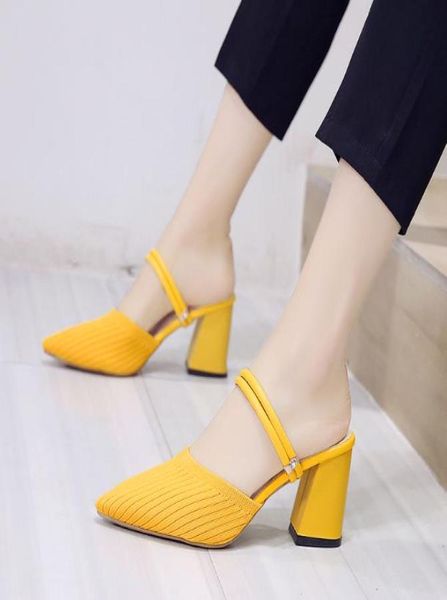 net red baotou one shoe two sandals women 2020 summer new style pointed toe thick heel knitted highheeled slippers female half dr2902016, Black
net red baotou one shoe two sandals women 2020 summer new style pointed toe thick heel knitted highheeled slippers female half dr2902016, Black