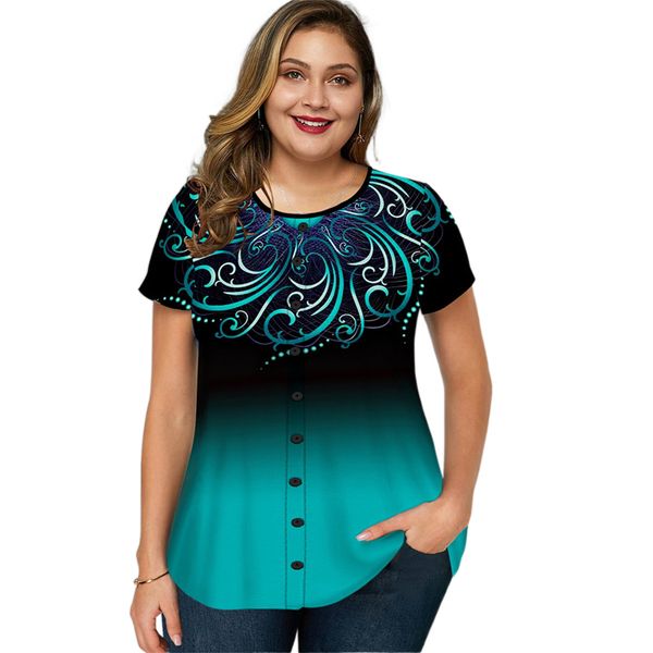 women's plus size tshirt tunic shirt large casual button decor ladies loose floral print boho ropa curvy tallas grandes mujer 230905, Black
women's plus size tshirt tunic shirt large casual button decor ladies loose floral print boho ropa curvy tallas grandes mujer 230905, Black