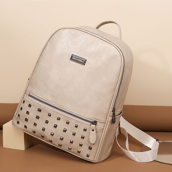 Factory sales women shoulder bag 5 colors this year's popular high-capacity leisure travel backpacks street rivet backpack daily Joker solid color leather handbag, Grey 
Factory sales women shoulder bag 5 colors this year's popular high-capacity leisure travel backpacks street rivet backpack daily Joker solid color leather handbag, Grey