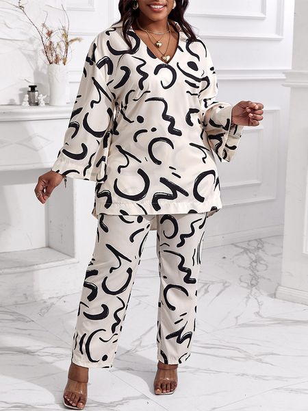 women's plus size tracksuits sets outifits 2023 scarf chain print bell sleeve pants set of two fashion casual pieces for women 230905, Black
women's plus size tracksuits sets outifits 2023 scarf chain print bell sleeve pants set of two fashion casual pieces for women 230905, Black