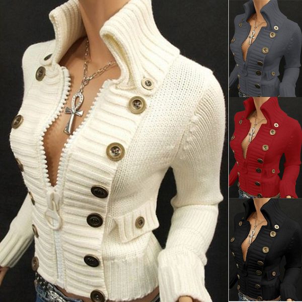 women's polos fashion standing neck sweater zipper slim fit solid button 230905, White
women's polos fashion standing neck sweater zipper slim fit solid button 230905, White