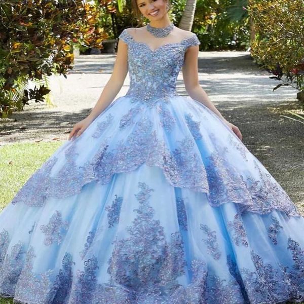 light blue princess quinceanera dress ball off shoulder appliques sequins backless sweet 16 gown vestidos de 15 anos, Blue;red
light blue princess quinceanera dress ball off shoulder appliques sequins backless sweet 16 gown vestidos de 15 anos, Blue;red