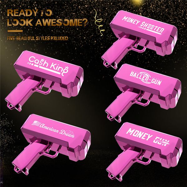 

Prop Money Gun Shooter with 100PCS Prop Spray Pink Toy Gun Cash Cannon 18K Silver Plated Make It Rain Dollar Bill for Movies Wedding Birthday Party