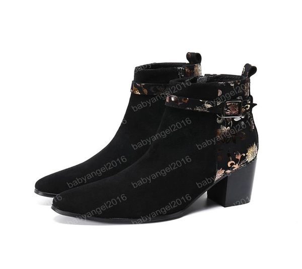 vintage fashion suede leather men ankle boots gold floral high heel leather boots male pointed toe prom boots formal dress shoes1087108, Black 
vintage fashion suede leather men ankle boots gold floral high heel leather boots male pointed toe prom boots formal dress shoes1087108, Black
