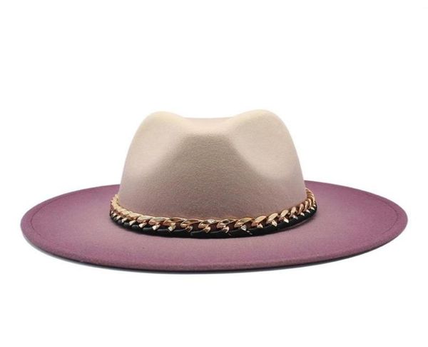 felted hats wide birm gradient color with chain band belt winter hats men women gentlemen vintage jazz women6526021, Blue;gray
felted hats wide birm gradient color with chain band belt winter hats men women gentlemen vintage jazz women6526021, Blue;gray