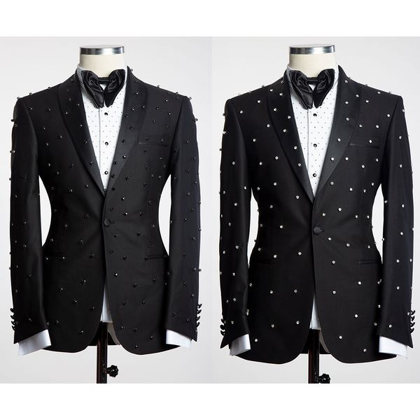 tailored men wedding tuxedos diamonds beading peaked lapel tuxedos jacket 2 pieces male costume party business coat, Black;gray
tailored men wedding tuxedos diamonds beading peaked lapel tuxedos jacket 2 pieces male costume party business coat, Black;gray