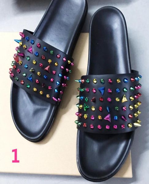men slippers with box luxury designer men beach slipper espadrilles rivet stud slippers nonslip leather mens casual spikes shoes 7534834, Black
men slippers with box luxury designer men beach slipper espadrilles rivet stud slippers nonslip leather mens casual spikes shoes 7534834, Black