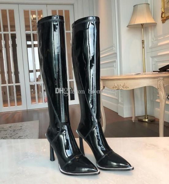 2019 fashion designer women patent leather boots pointed high heel knee high boots slip on knight boots motorcycle boo1957498, Black
2019 fashion designer women patent leather boots pointed high heel knee high boots slip on knight boots motorcycle boo1957498, Black