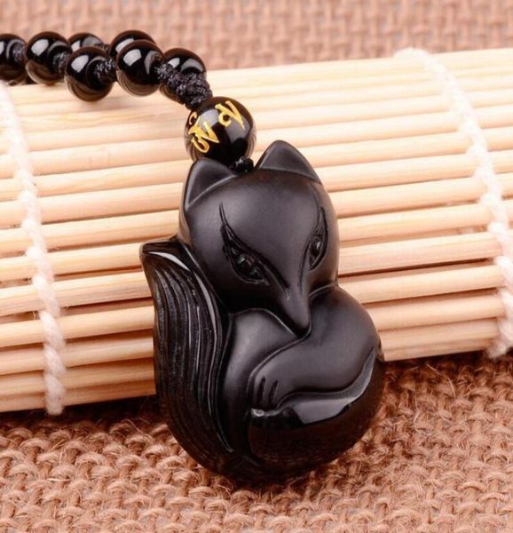100 natural obsidian black jade agate pendant lucky love fox necklace a196600528, Silver
100 natural obsidian black jade agate pendant lucky love fox necklace a196600528, Silver
