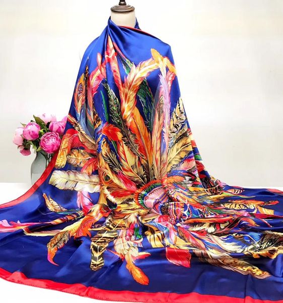 square satin silk scarf women fashion summer beach shawl designer feather print scarves bandana 9090cm 5 colors5556278, Blue;gray
square satin silk scarf women fashion summer beach shawl designer feather print scarves bandana 9090cm 5 colors5556278, Blue;gray