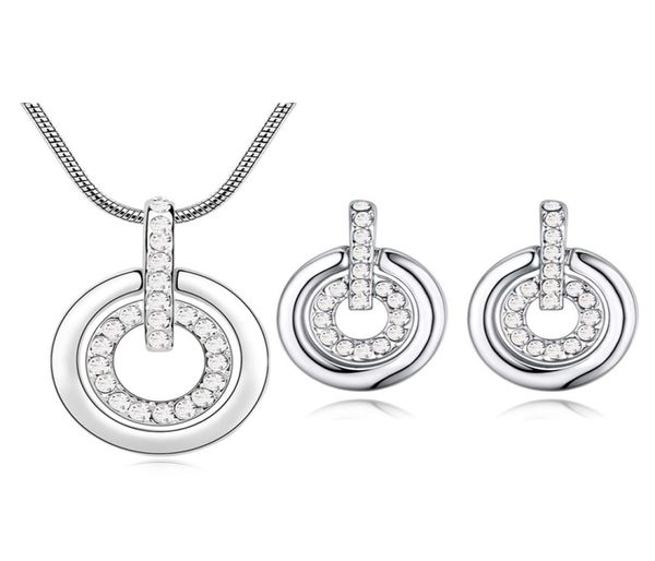 fashion double circle pendant necklace stud earrings for women crystals from rovski weddings jewelry set1364886, Silver
fashion double circle pendant necklace stud earrings for women crystals from rovski weddings jewelry set1364886, Silver
