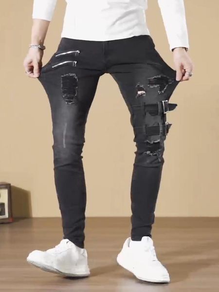 men s jeans streetwear black ripped skinny men fashion slim hip hop denim trousers spring casual for jogging jean homme 230906, Blue
men s jeans streetwear black ripped skinny men fashion slim hip hop denim trousers spring casual for jogging jean homme 230906, Blue