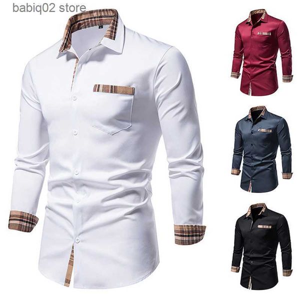 men's casual shirts 2023 spring autumn plaid patchwork formal shirts for men slim long sleeve white button up shirt dress business offi, White;black
men's casual shirts 2023 spring autumn plaid patchwork formal shirts for men slim long sleeve white button up shirt dress business offi, White;black