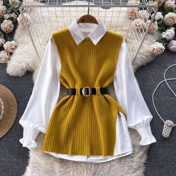 light socialite suit womens vests loose long sleeve white shirt slit knitted vest jacket two piece set 0.4kg, Black;white
light socialite suit womens vests loose long sleeve white shirt slit knitted vest jacket two piece set 0.4kg, Black;white