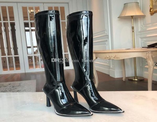 2019 fashion designer women patent leather boots pointed high heel knee high boots slip on knight boots motorcycle boo1670343, Black
2019 fashion designer women patent leather boots pointed high heel knee high boots slip on knight boots motorcycle boo1670343, Black