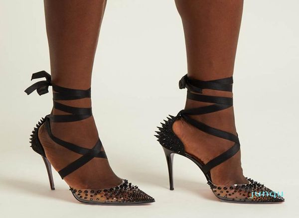 high heels women pointed toe pvc rivets reine ankle wrap around ribbons pump studded covered heel wedding party shoes7777399, Black
high heels women pointed toe pvc rivets reine ankle wrap around ribbons pump studded covered heel wedding party shoes7777399, Black