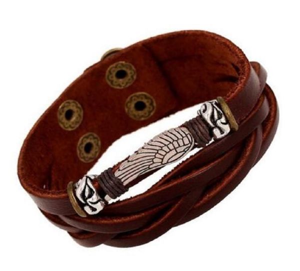 handmade brown cowhide braided men bracelets angel wing wrap bracelet male leather bangle punk jewelry accessories1547120, White
handmade brown cowhide braided men bracelets angel wing wrap bracelet male leather bangle punk jewelry accessories1547120, White