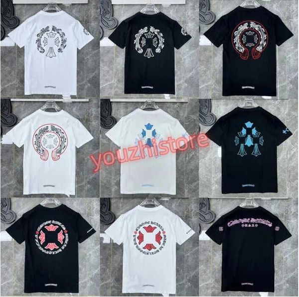 Image of Classics Mens t Shirts Heart High Quality Brand Crew Neck Chromes Short Sleeves Tops Tees Ch T-shirts Sweater Casual Horseshoe Sanskrit Cross Print Xy6