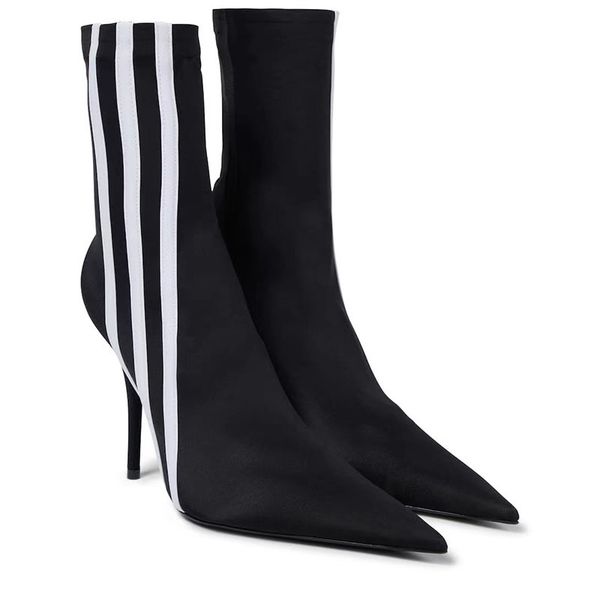 new fashion knee length boots european and american brand stripe contrast color high heel elastic boots modern pants for girls party shoes 3, Black
new fashion knee length boots european and american brand stripe contrast color high heel elastic boots modern pants for girls party shoes 3, Black