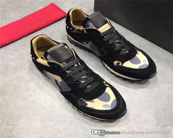latest womens camouflage spike sneakers with studs, classic mens designer sneaker casual shoes s with box size 35-454740524, Black